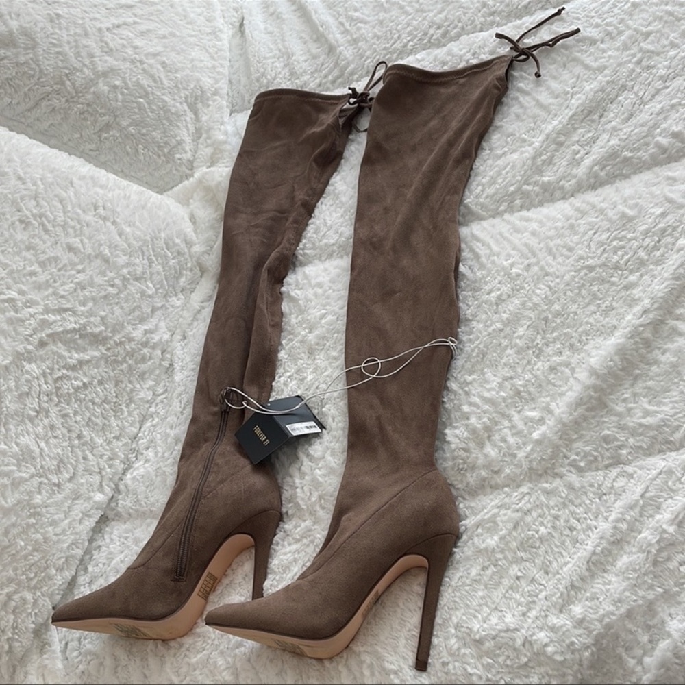 Forever21 taupe thigh-high boots